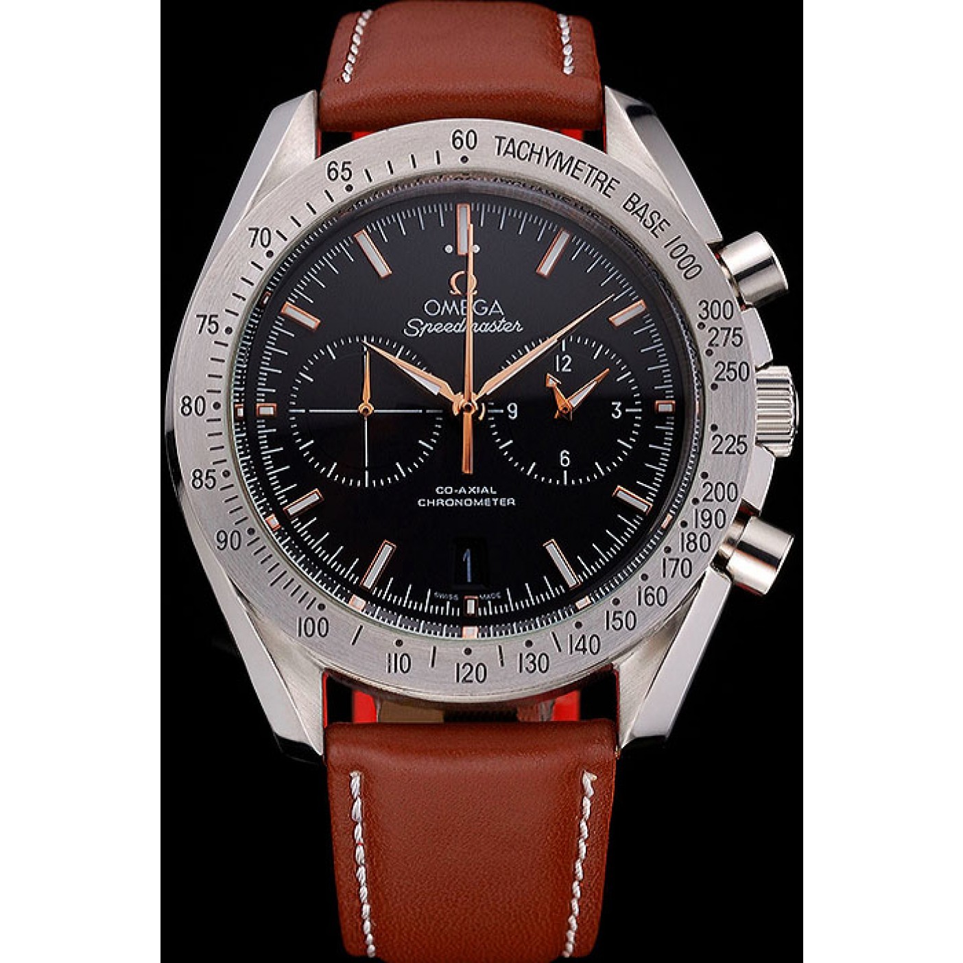 Omega Speedmaster Black Dial Stainless Steel Case Brown Leather Strap 622806