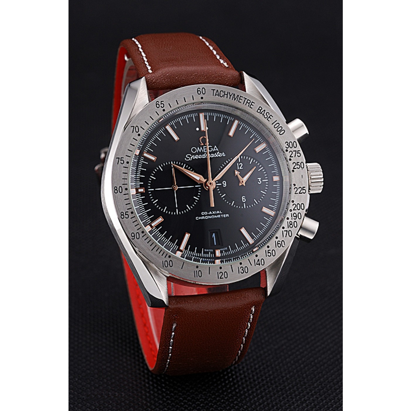 Omega Speedmaster Black Dial Stainless Steel Case Brown Leather Strap 622806