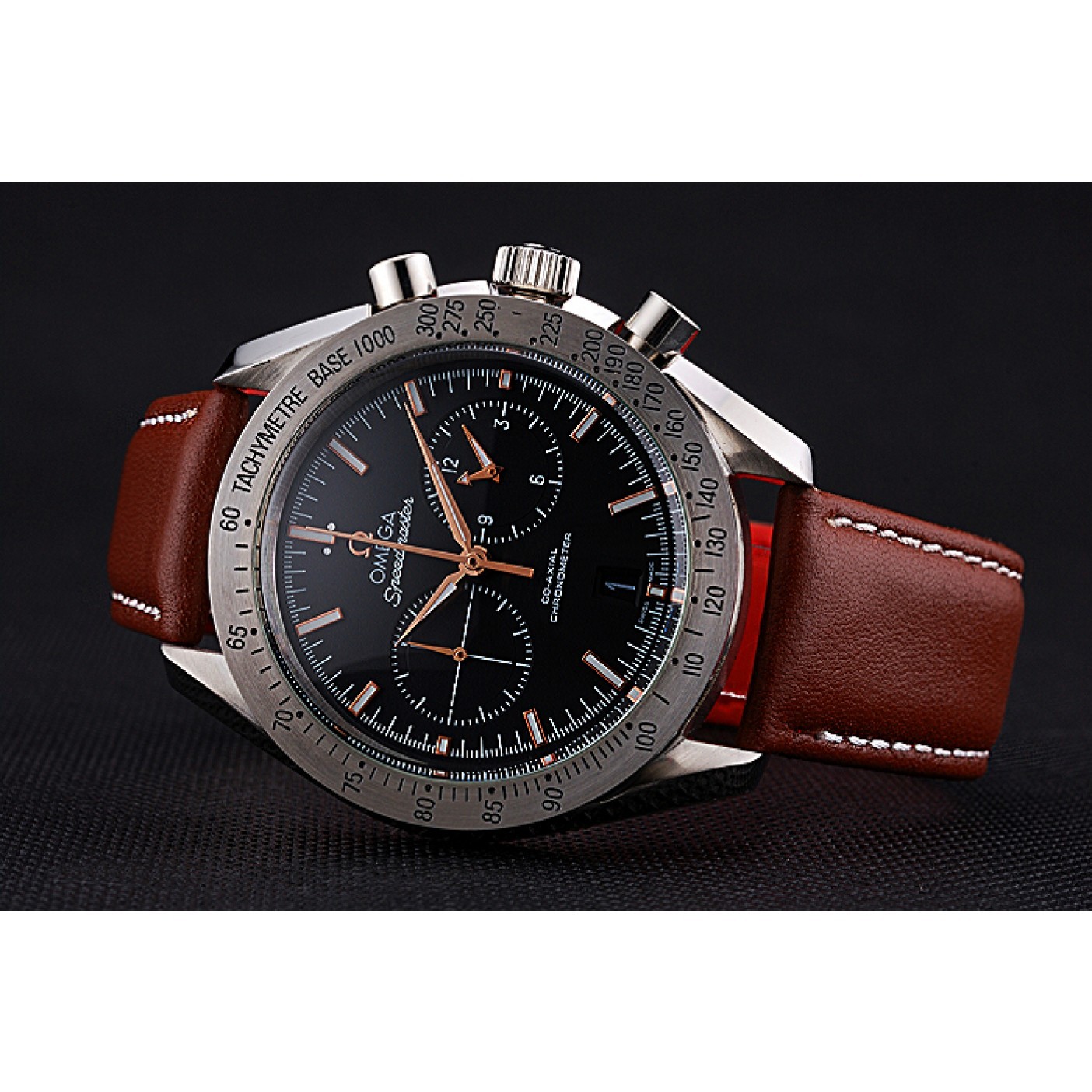 Omega Speedmaster Black Dial Stainless Steel Case Brown Leather Strap 622806