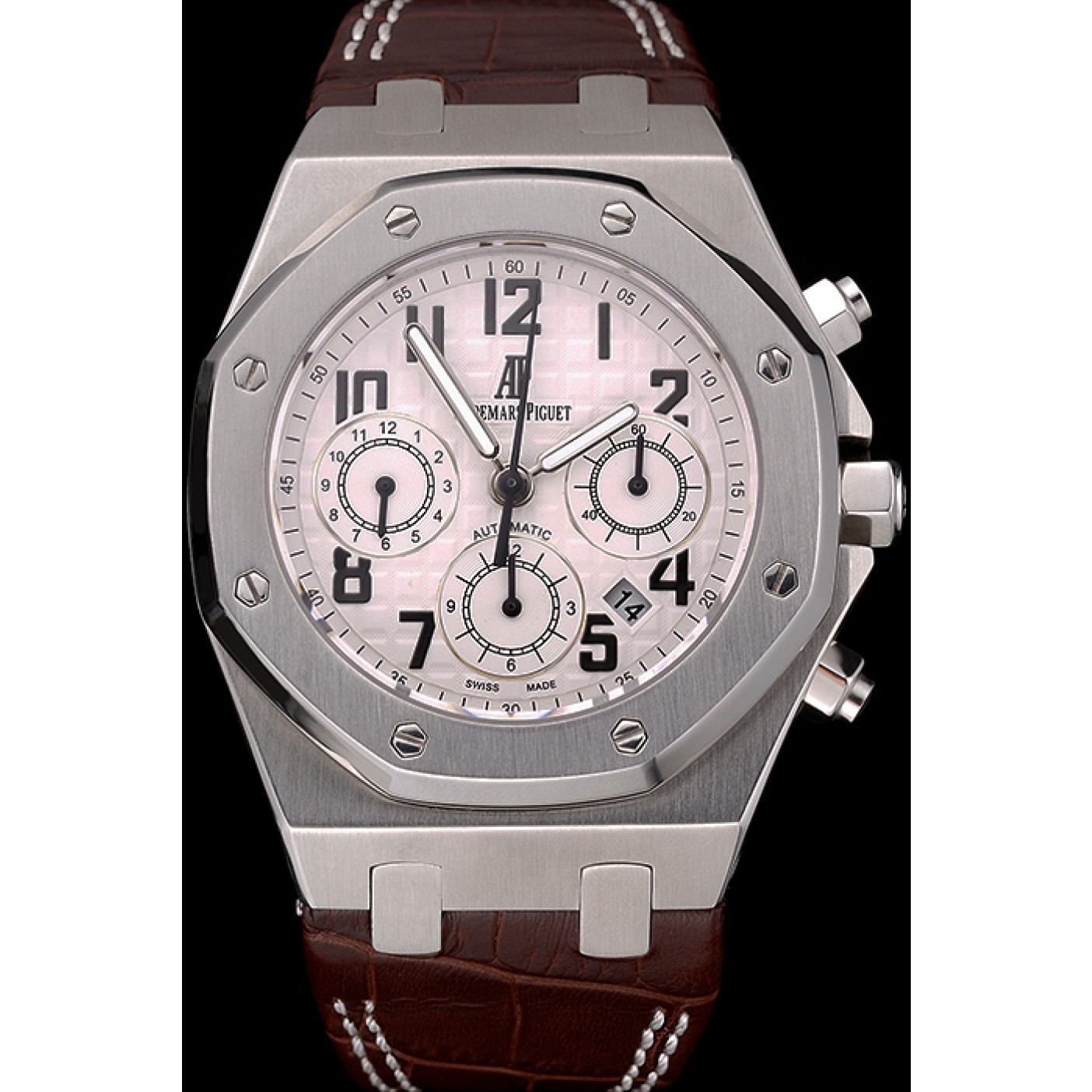 Swiss Audemars Piguet Royal Oak Chronograph White Dial Stainless Steel Case Brown Leather Strap 622864