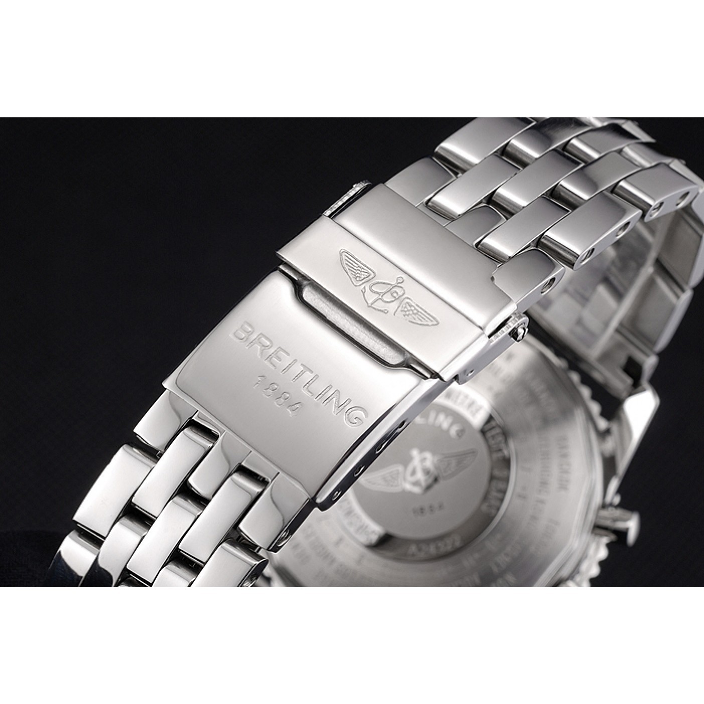 Breitling Certifie Polished Silver Stainless Steel Strap Black Dial Chronograph 80173