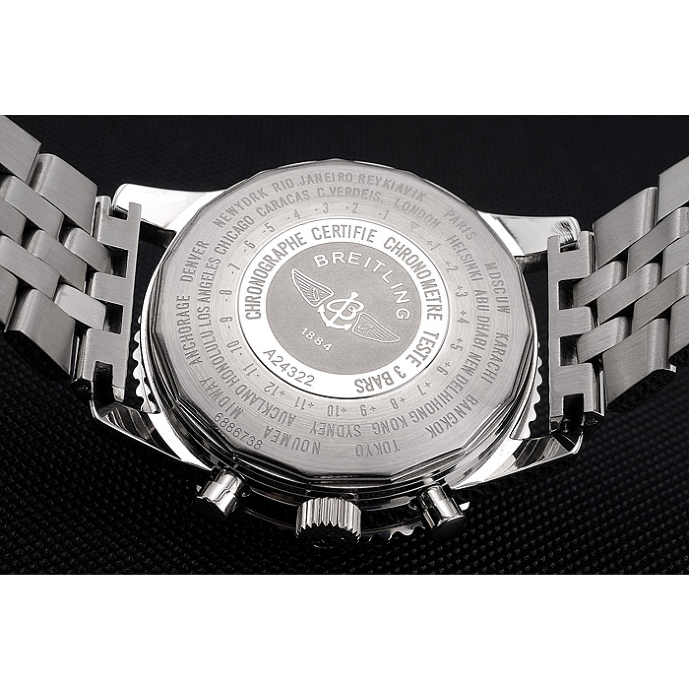 Breitling Certifie Polished Silver Stainless Steel Strap Black Dial Chronograph 80173