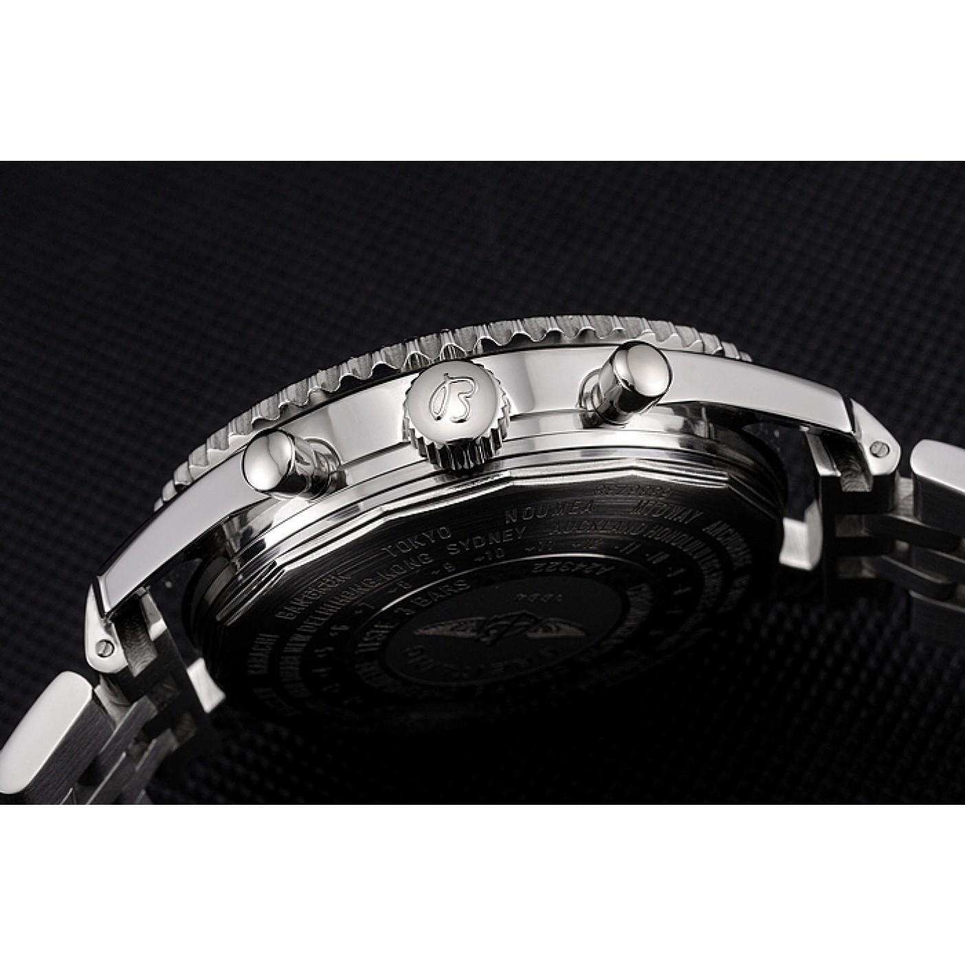 Breitling Certifie Polished Silver Stainless Steel Strap Black Dial Chronograph 80173