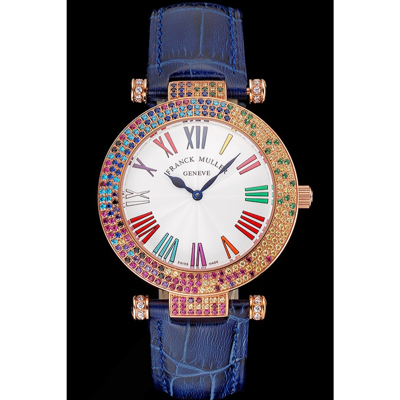 Franck Muller Double Mistery 4 Saisons White Dial Rose Gold Case Blue Leather Strap