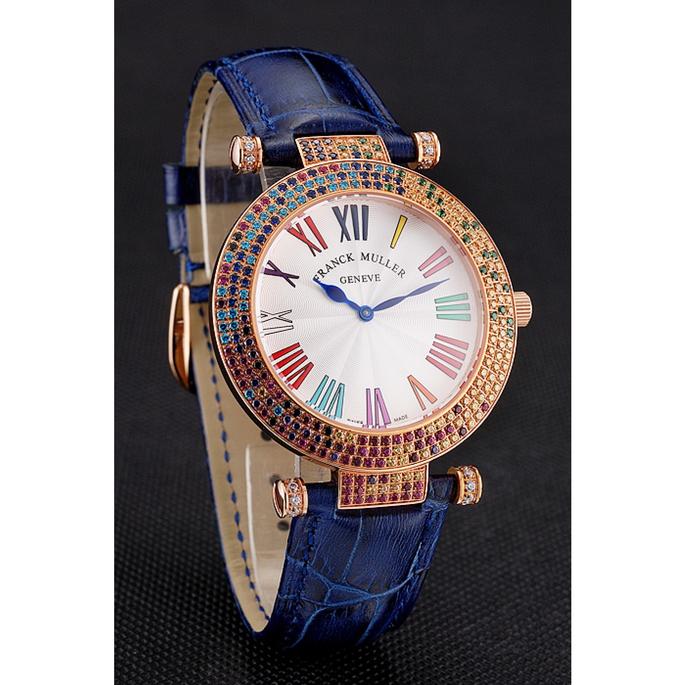 Franck Muller Double Mistery 4 Saisons White Dial Rose Gold Case Blue Leather Strap