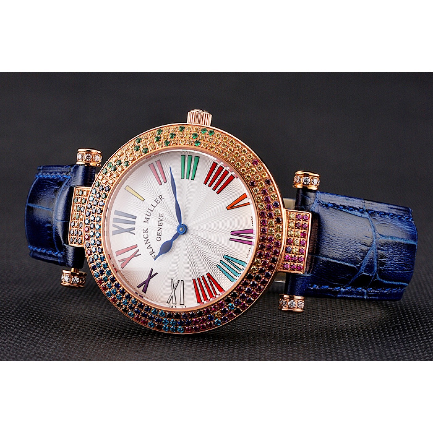 Franck Muller Double Mistery 4 Saisons White Dial Rose Gold Case Blue Leather Strap