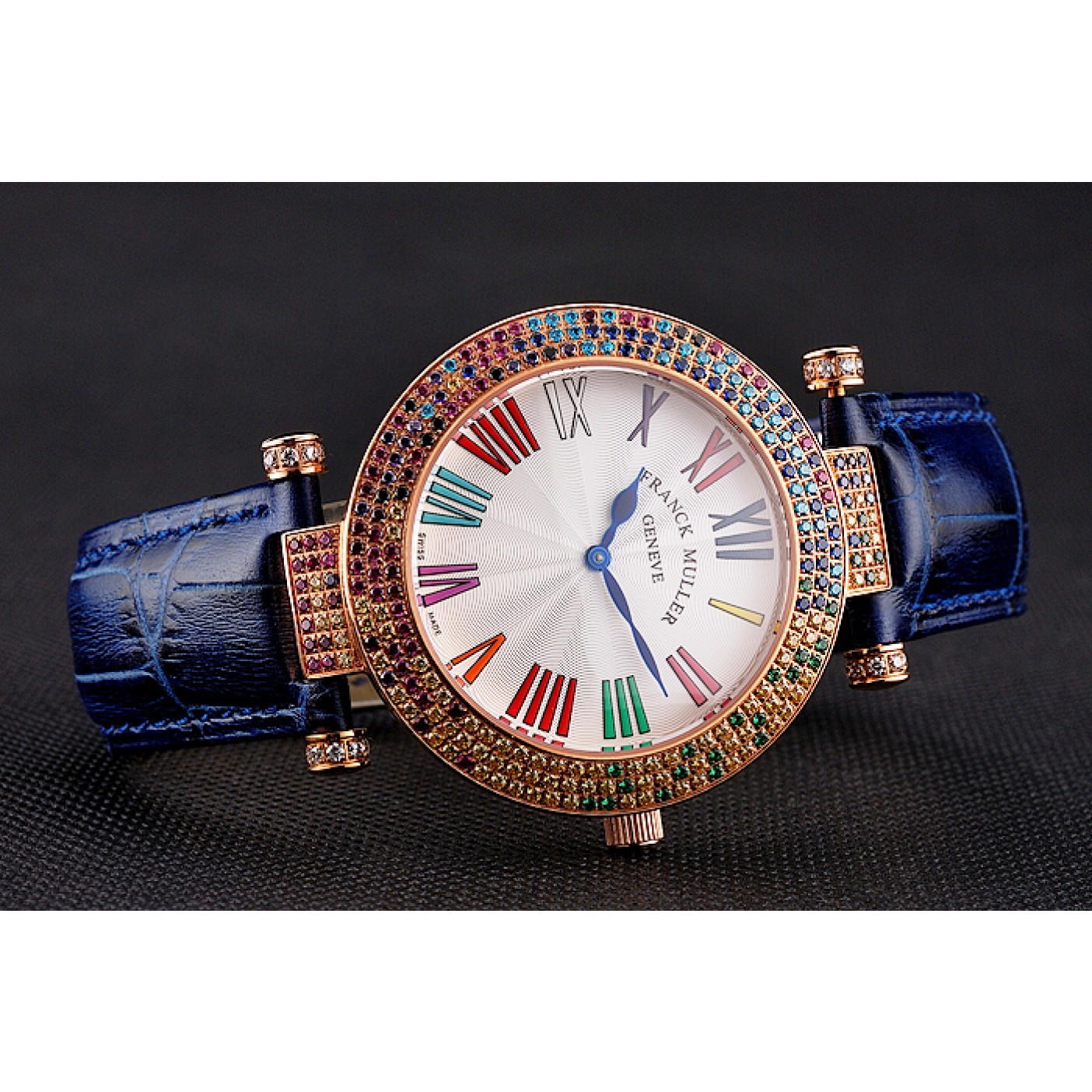 Franck Muller Double Mistery 4 Saisons White Dial Rose Gold Case Blue Leather Strap