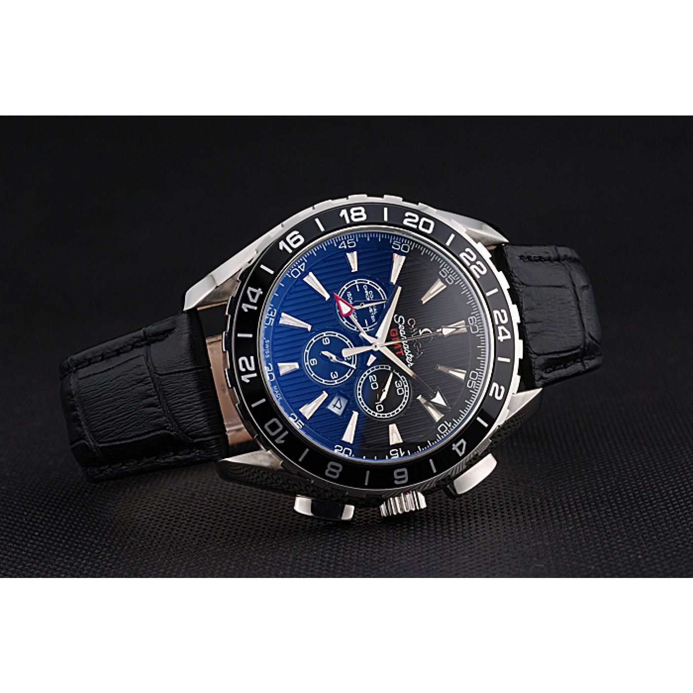 Omega Seamaster Aqua Terra Chrono GMT Black Dial Black Leather Bracelet 622535