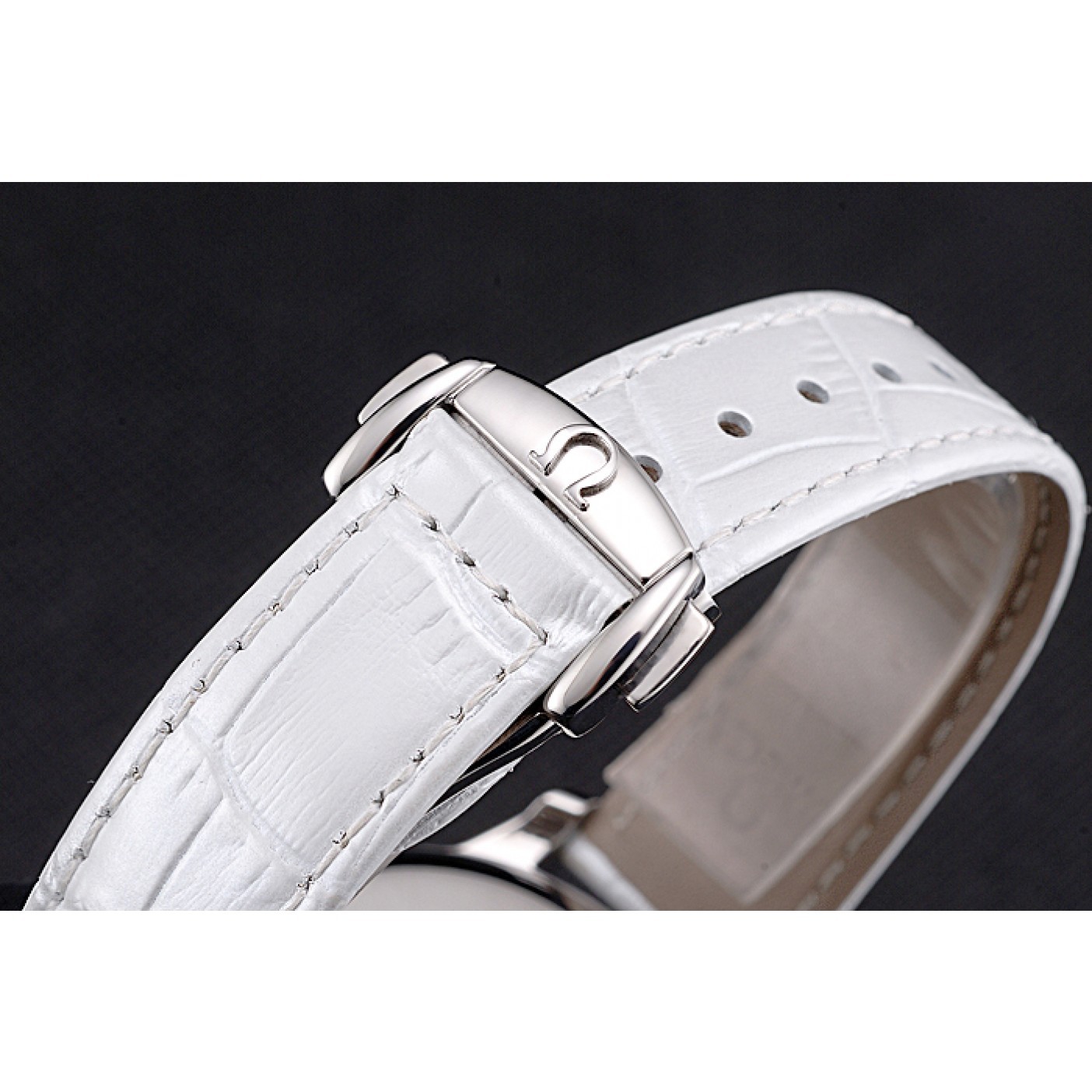 Omega DeVille Prestige Co-Axial Diamond Silver Case Mother-Of-Pearl Dial White Leather Strap