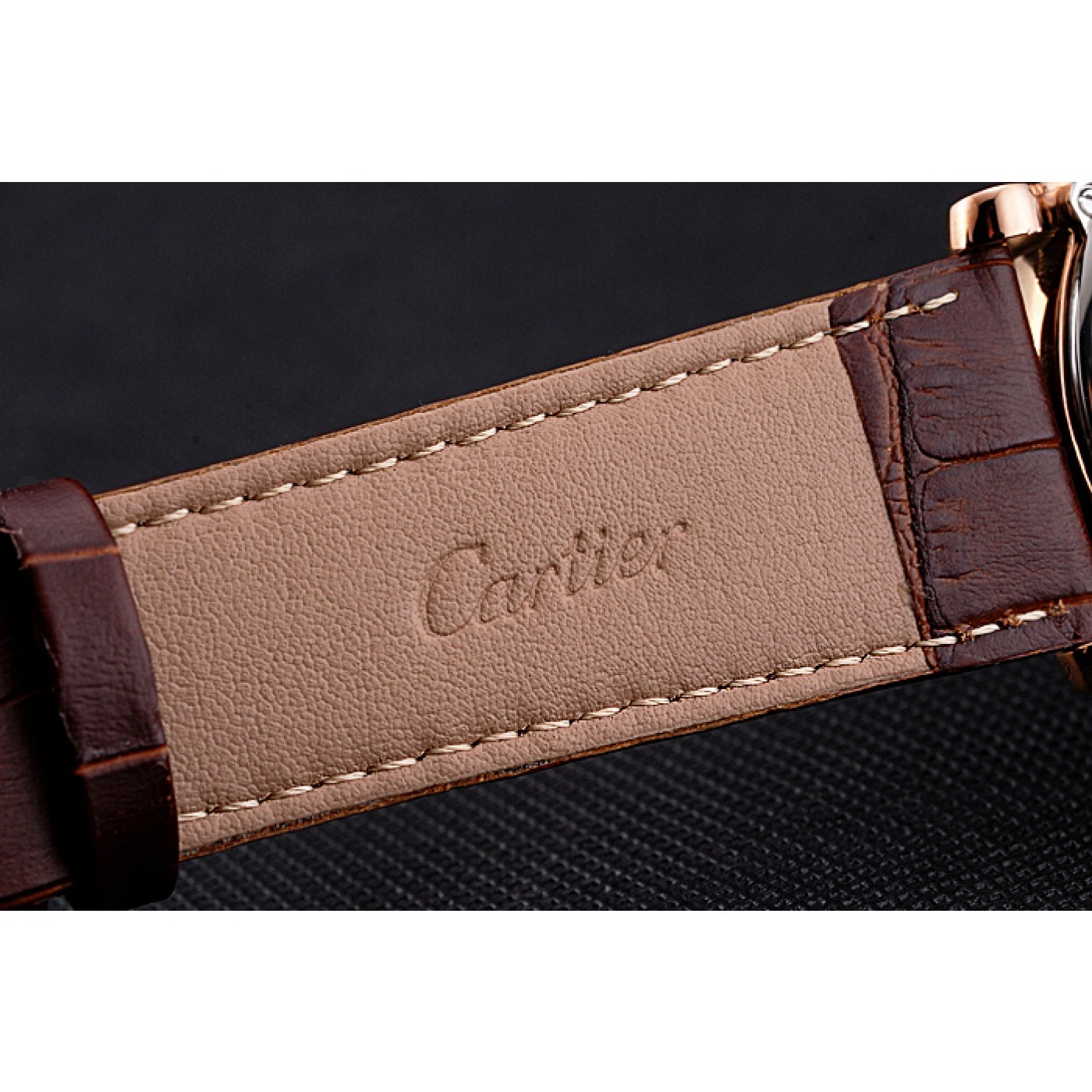 Cartier Rotonde Date White Dial Rose Gold Case Brown Leather Strap