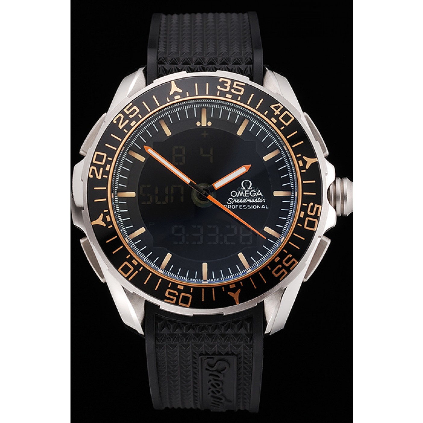 Omega Speedmaster Skywalker X-33 Black Dial Orange On Black Bezel Stainless Steel Case Black Rubber Strap