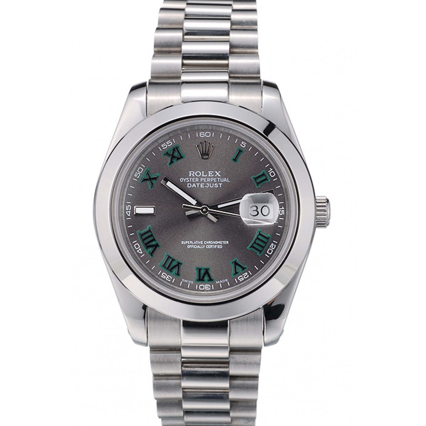 RepTime Watches Rolex Swiss DateJust Polished Stainless Steel Bezel Grey Dial 42000