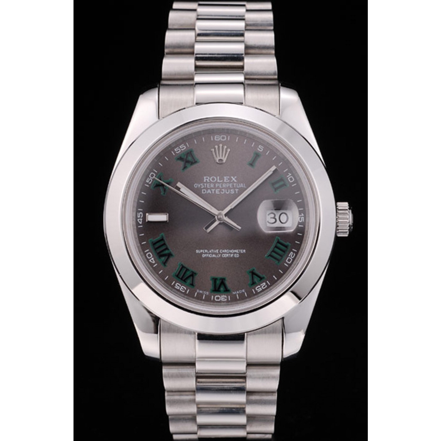 RepTime Watches Rolex Swiss DateJust Polished Stainless Steel Bezel Grey Dial 42000