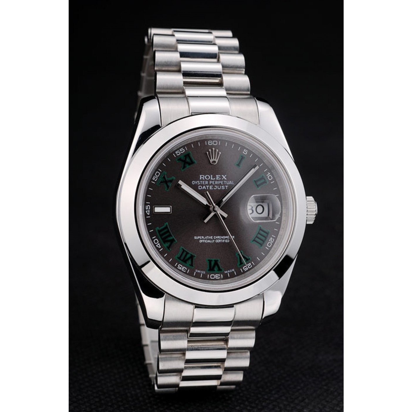 RepTime Watches Rolex Swiss DateJust Polished Stainless Steel Bezel Grey Dial 42000