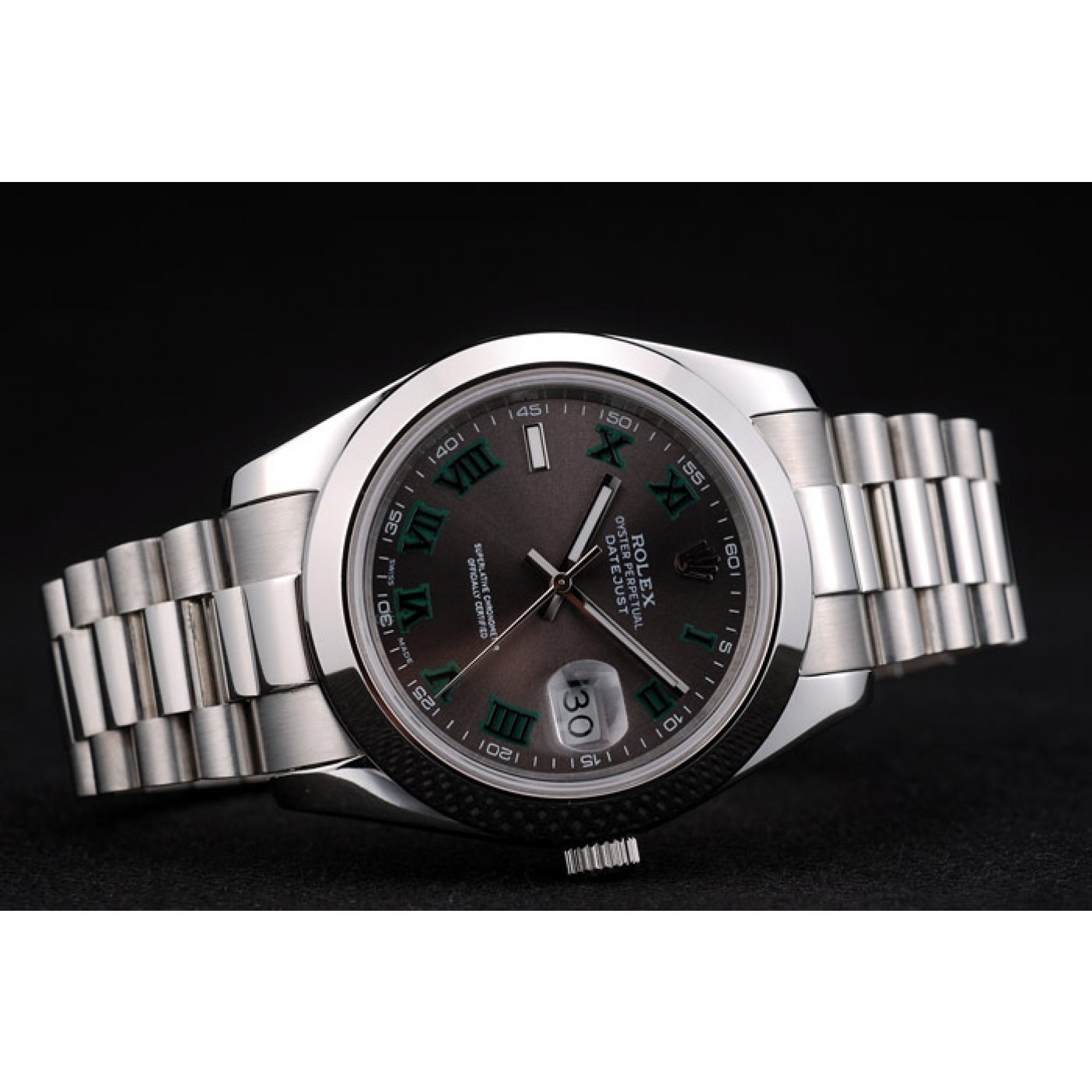 Rolex Swiss DateJust Polished Stainless Steel Bezel Grey Dial 42000