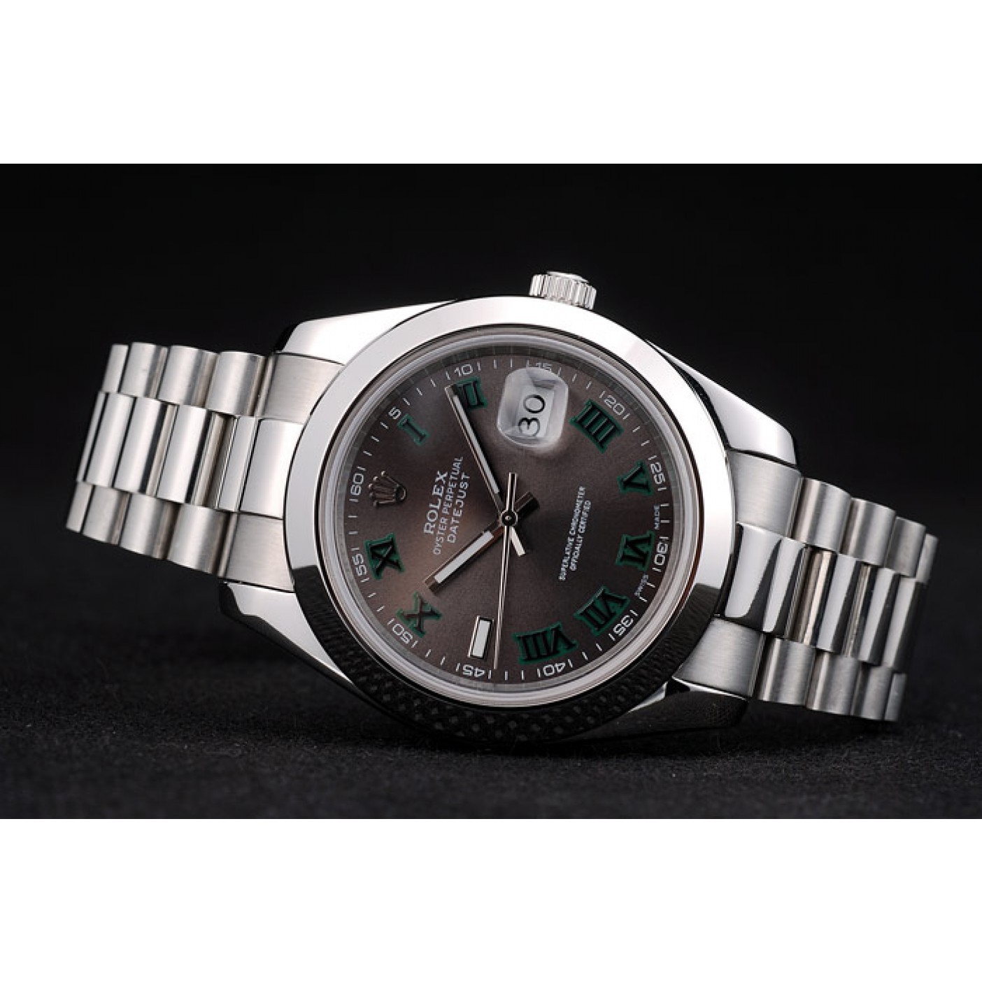 Rolex Swiss DateJust Polished Stainless Steel Bezel Grey Dial 42000