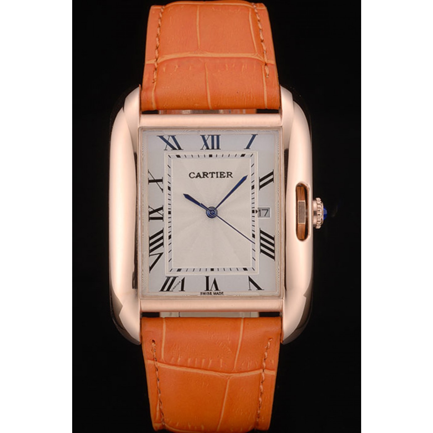 Cartier Tank Anglaise 36mm White Dial Gold Case Orange Leather Bracelet