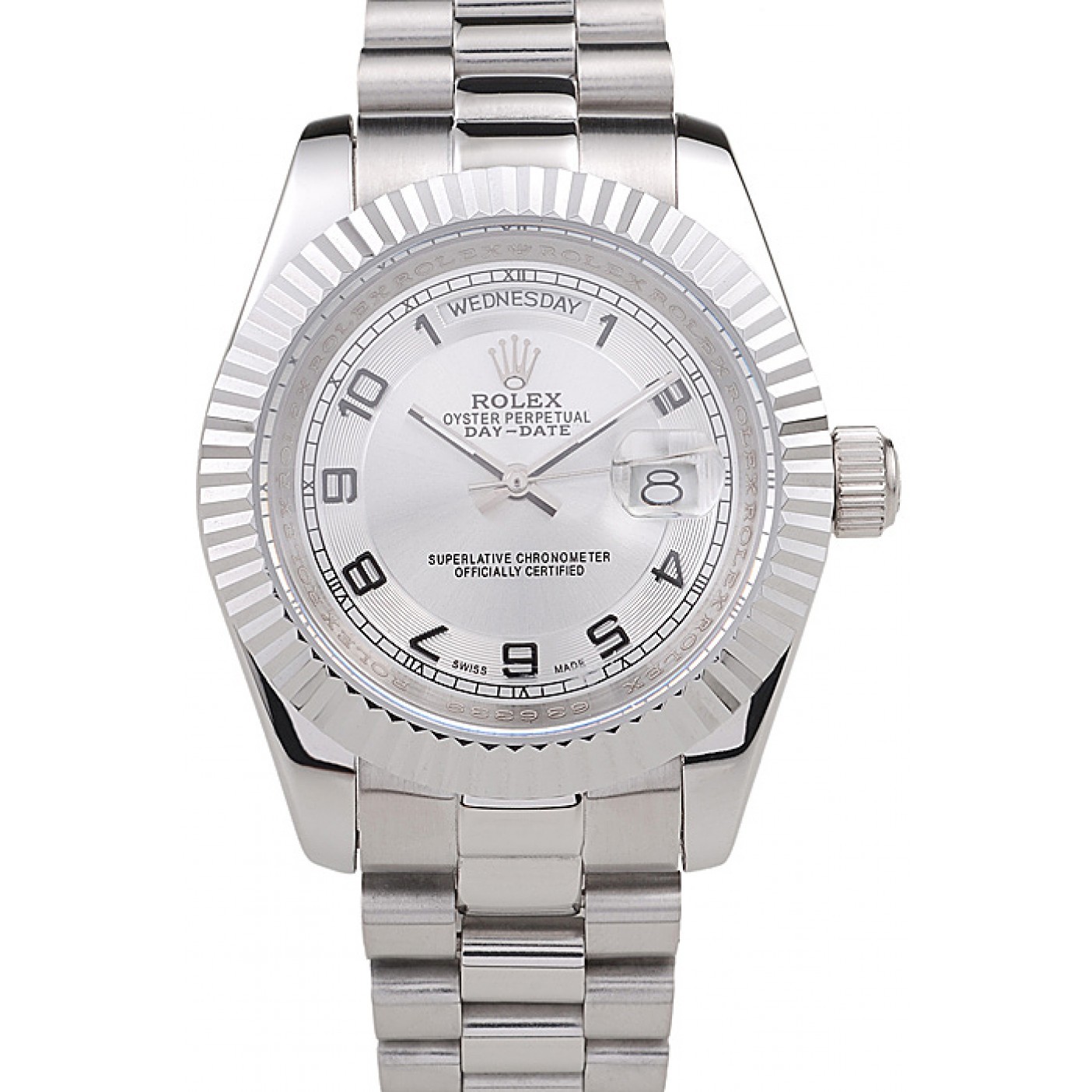 RepTime Watches Rolex Day-Date Polished Stainless Steel White Dial