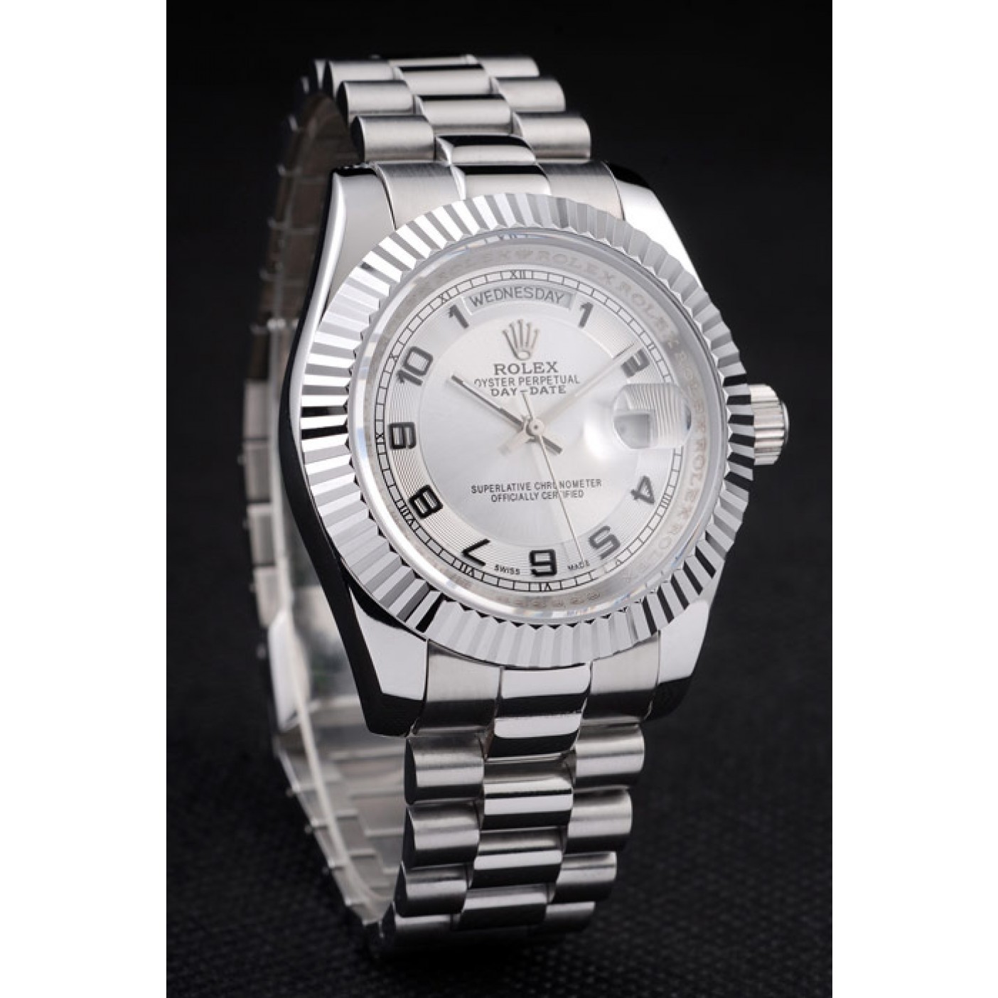 RepTime Watches Rolex Day-Date Polished Stainless Steel White Dial