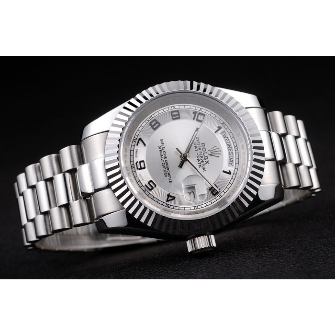 RepTime Watches Rolex Day-Date Polished Stainless Steel White Dial