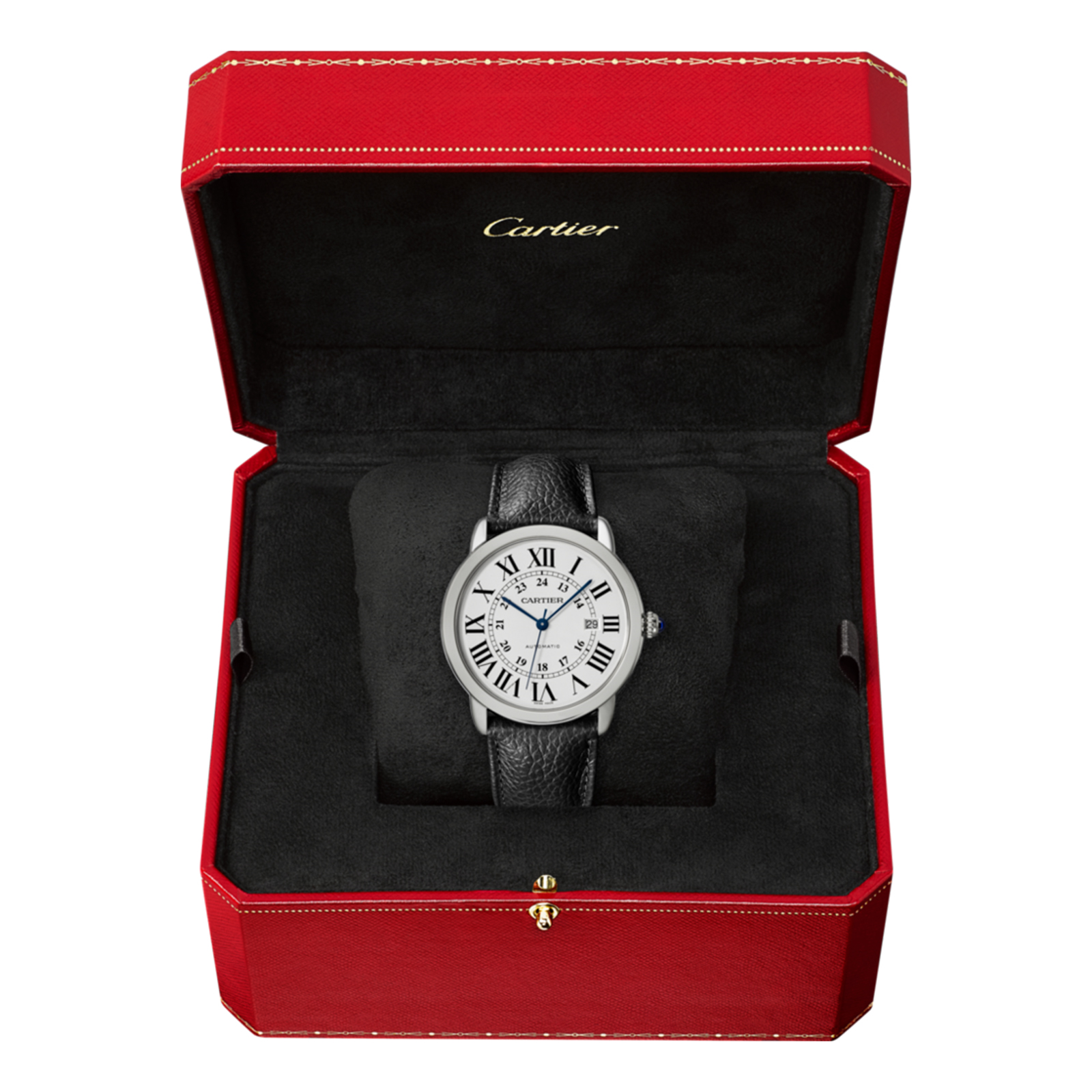 Swiss Ronde Solo de Cartier watch, 42mm, steel, leather