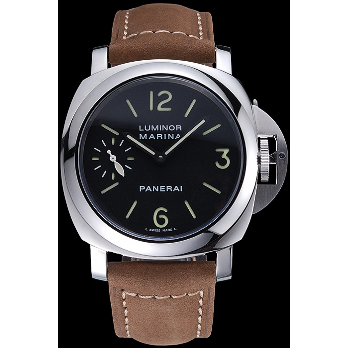 Panerai Luminor Marina Stainless Steel Bezel Khaki Leather Bracelet 622311