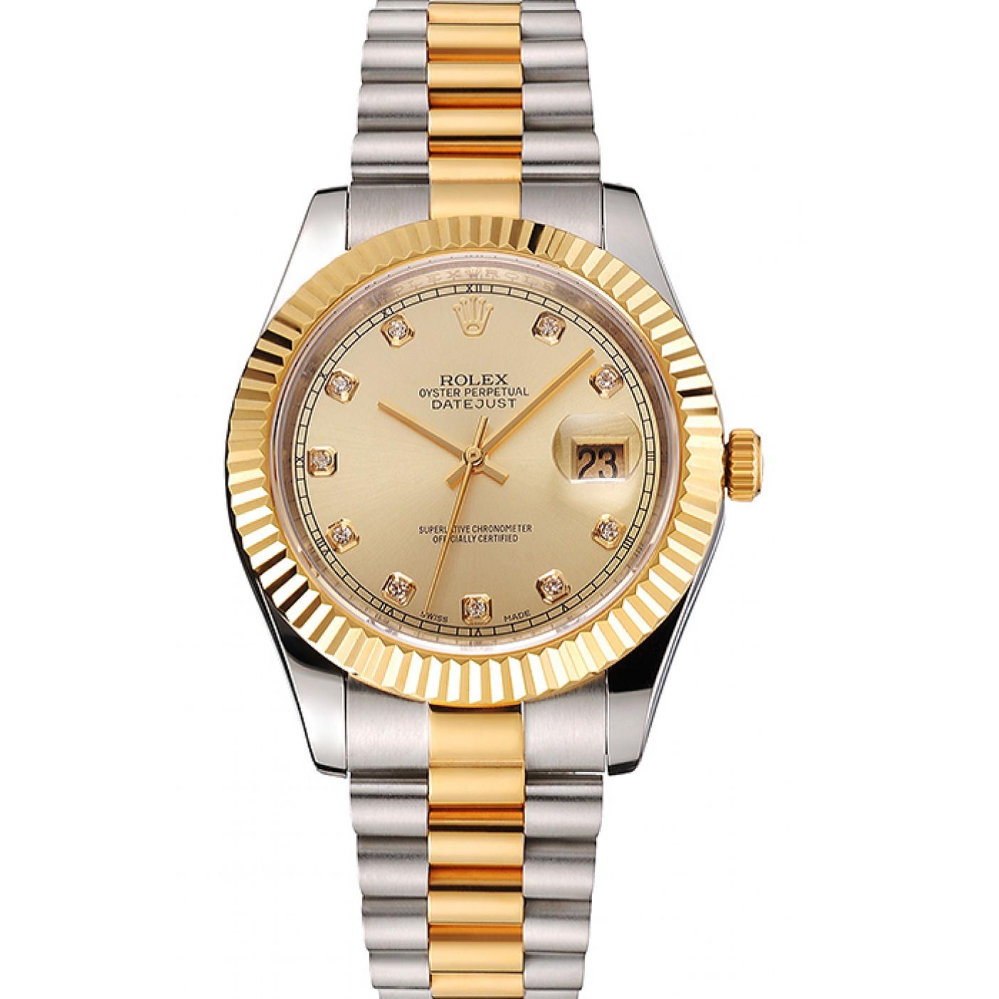 RepTime Watches Swiss Rolex Datejust Gold Dial And Bezel Stainless Steel Case Two Tone Bracelet