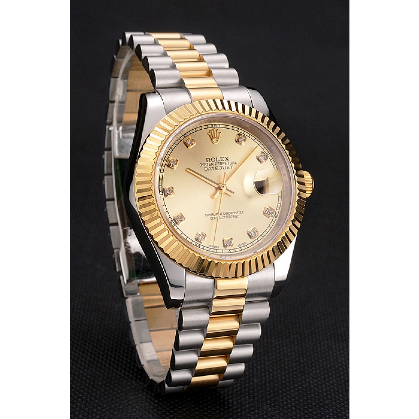 Swiss Rolex Datejust Gold Dial And Bezel Stainless Steel Case Two Tone Bracelet