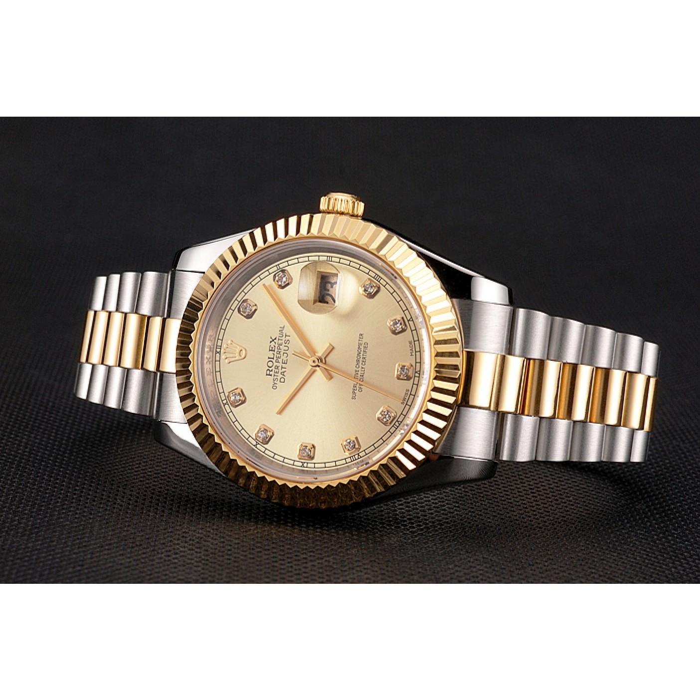 Swiss Rolex Datejust Gold Dial And Bezel Stainless Steel Case Two Tone Bracelet