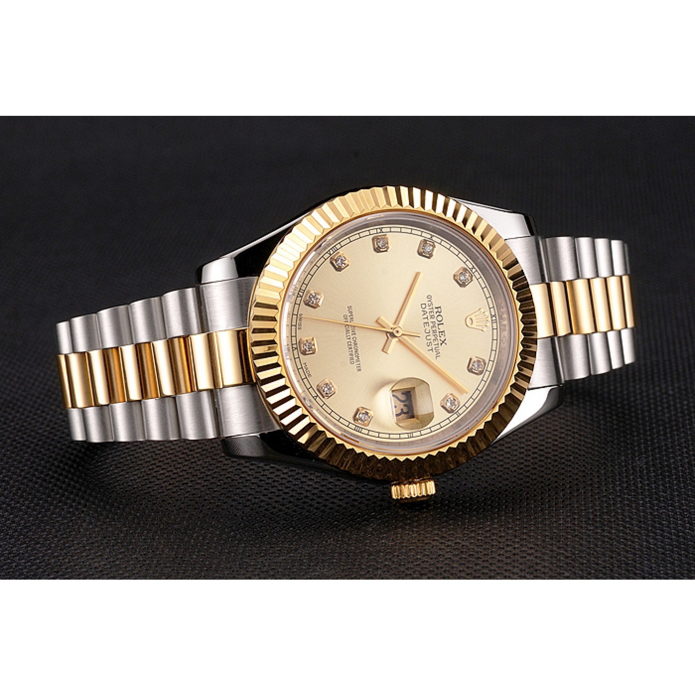 RepTime Watches Swiss Rolex Datejust Gold Dial And Bezel Stainless Steel Case Two Tone Bracelet