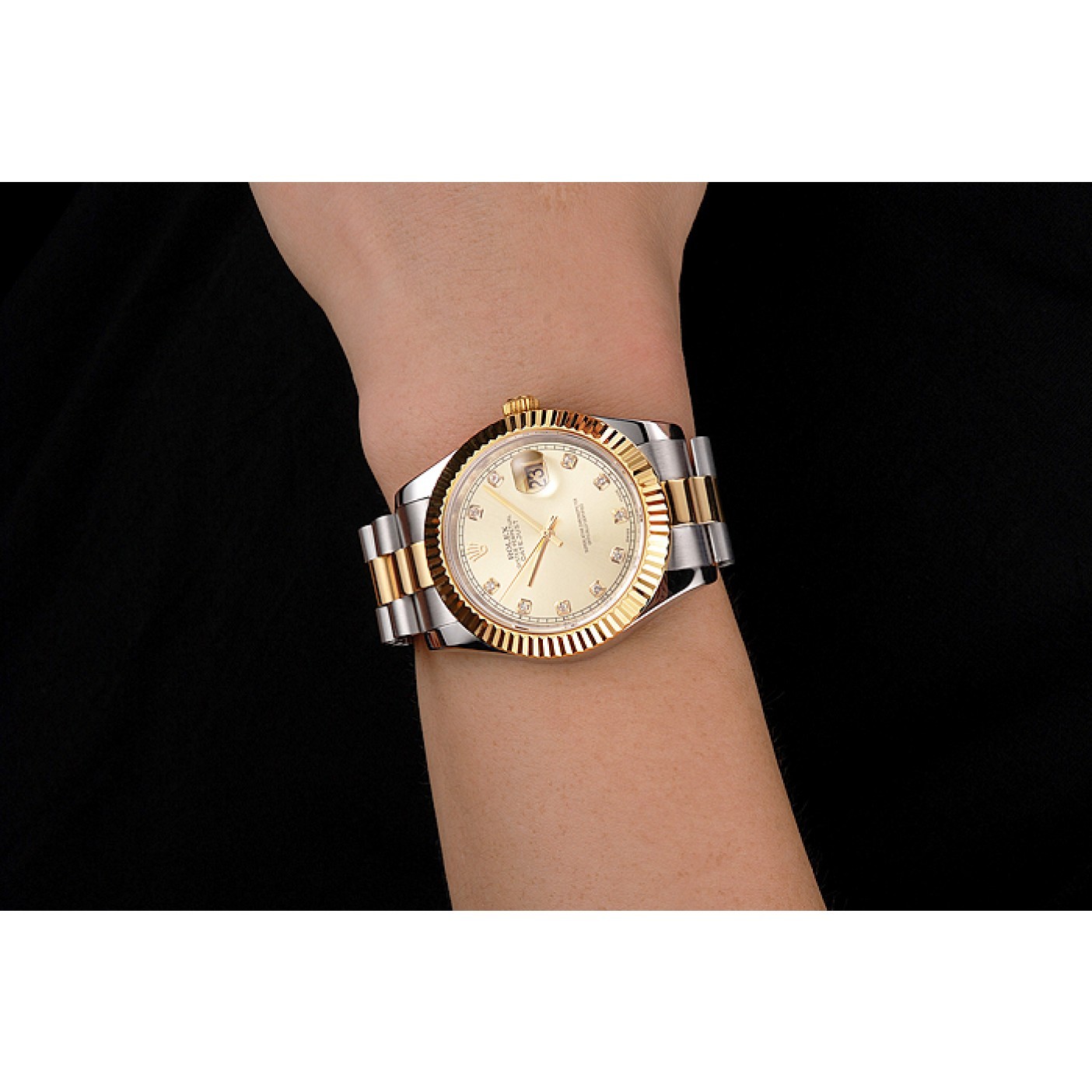 Swiss Rolex Datejust Gold Dial And Bezel Stainless Steel Case Two Tone Bracelet