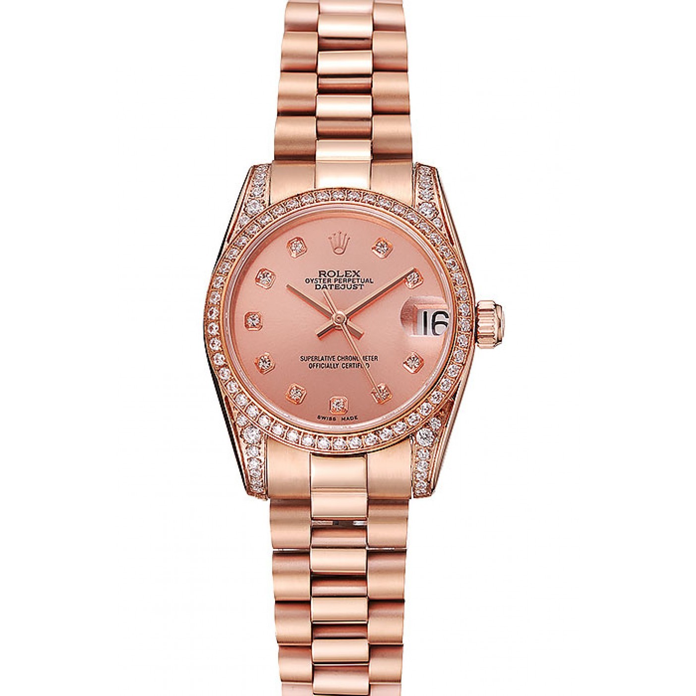 RepTime Watches Swiss Rolex DateJust Rose Gold Dial Diamond Case Rose Gold Bracelet 1453977