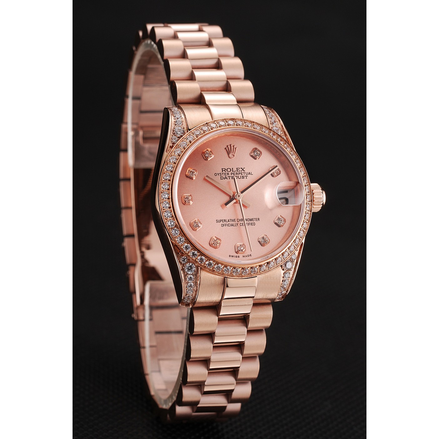 RepTime Watches Swiss Rolex DateJust Rose Gold Dial Diamond Case Rose Gold Bracelet 1453977