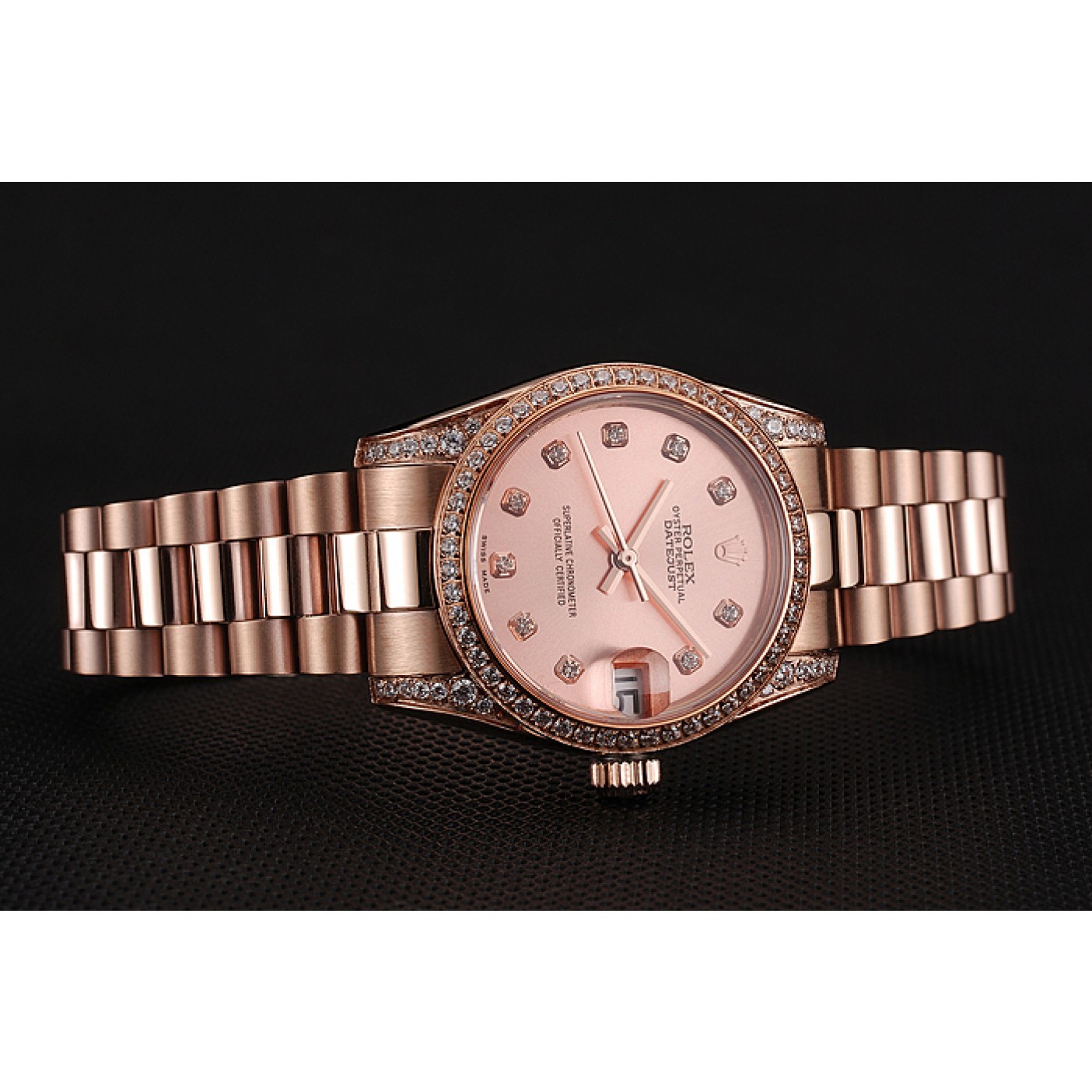 Swiss Rolex DateJust Rose Gold Dial Diamond Case Rose Gold Bracelet 1453977