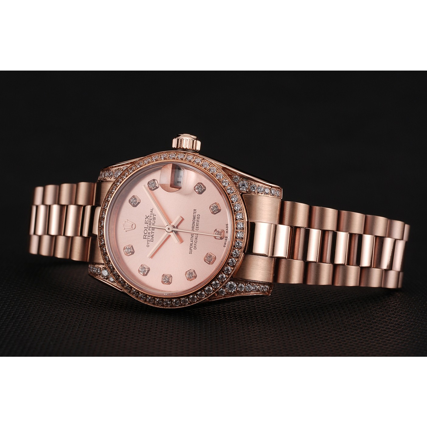 Swiss Rolex DateJust Rose Gold Dial Diamond Case Rose Gold Bracelet 1453977