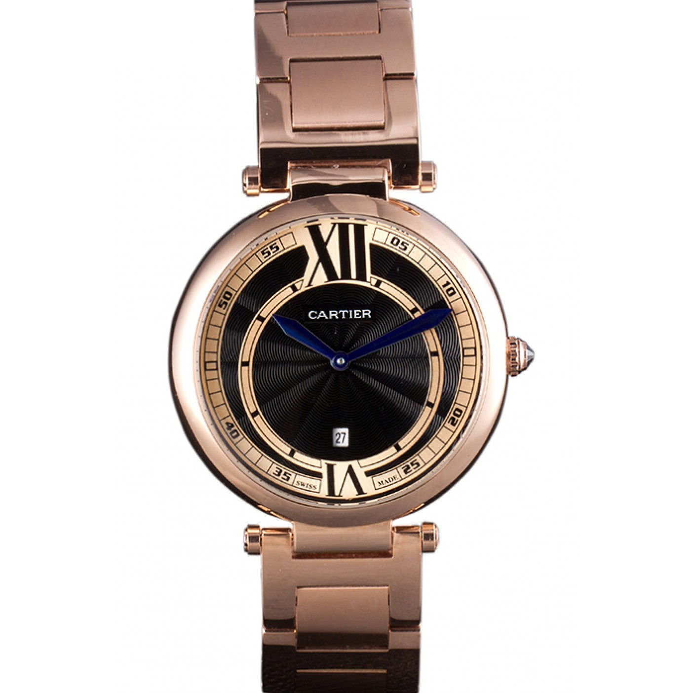 Cartier Ballon Bleu Rose Gold Stainelss Steel Strap Black Dial 621454