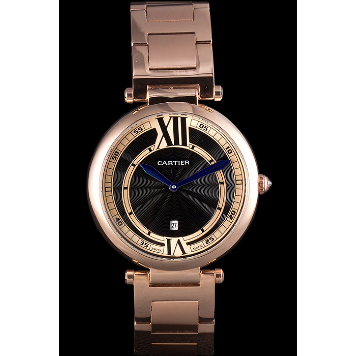 Cartier Ballon Bleu Rose Gold Stainelss Steel Strap Black Dial 621454