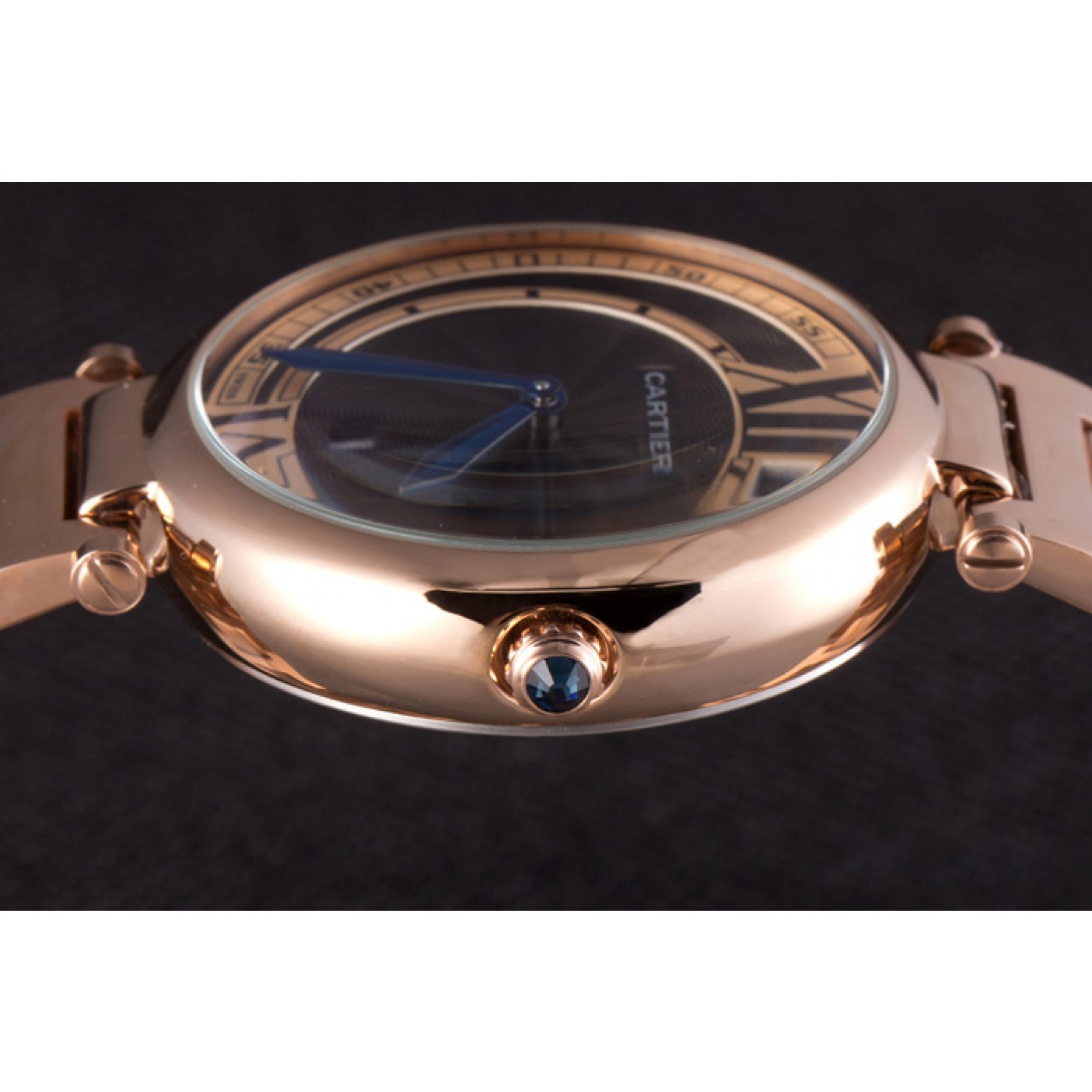 Cartier Ballon Bleu Rose Gold Stainelss Steel Strap Black Dial 621454