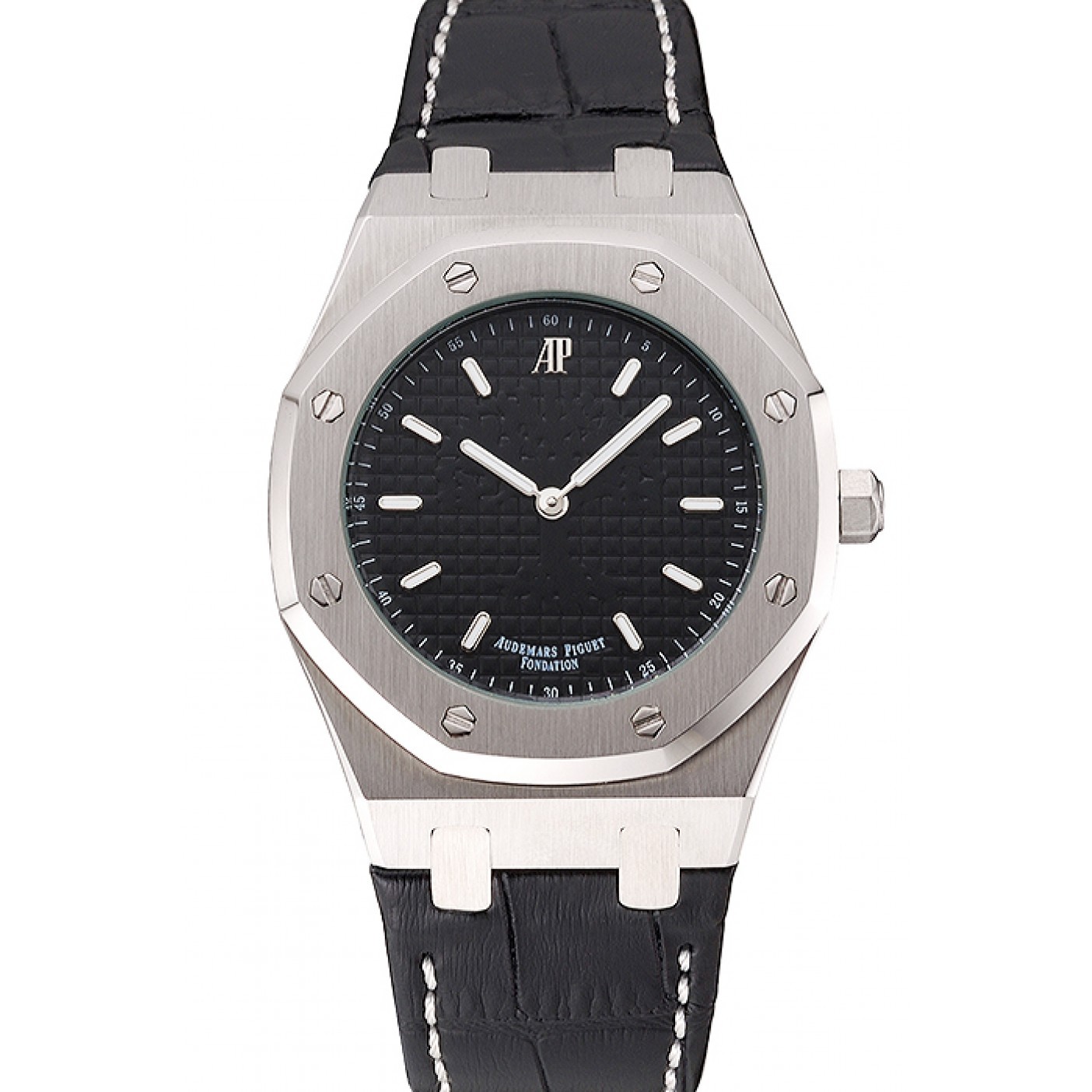 Audemars Piguet Royal Oak Fondation Black Dial Stainless Steel Case Black Leather Strap