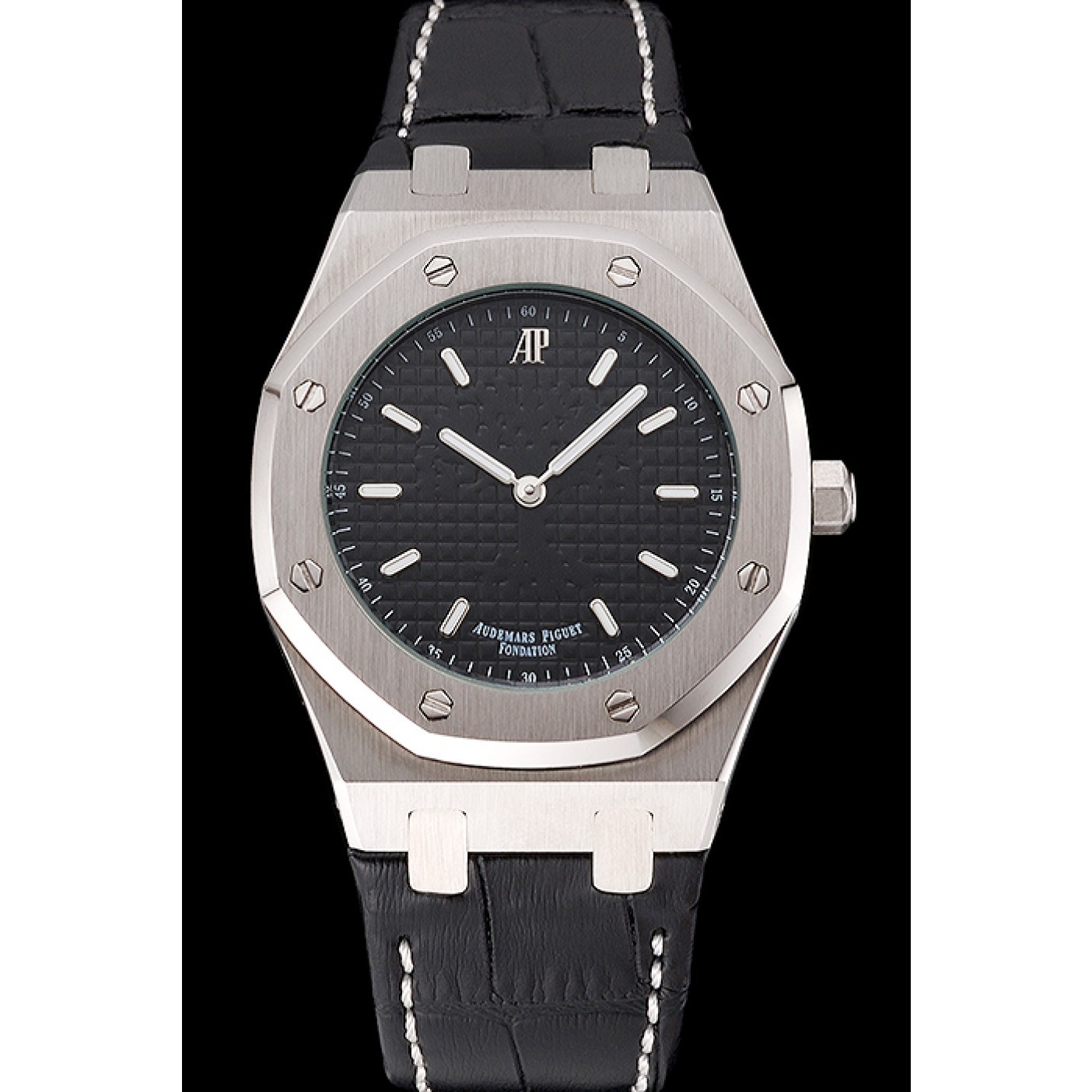 Audemars Piguet Royal Oak Fondation Black Dial Stainless Steel Case Black Leather Strap