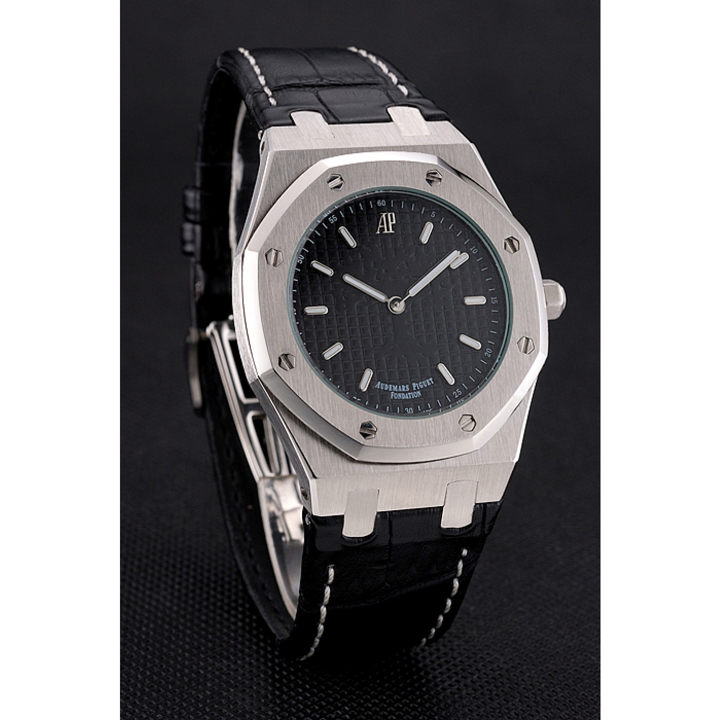 Audemars Piguet Royal Oak Fondation Black Dial Stainless Steel Case Black Leather Strap