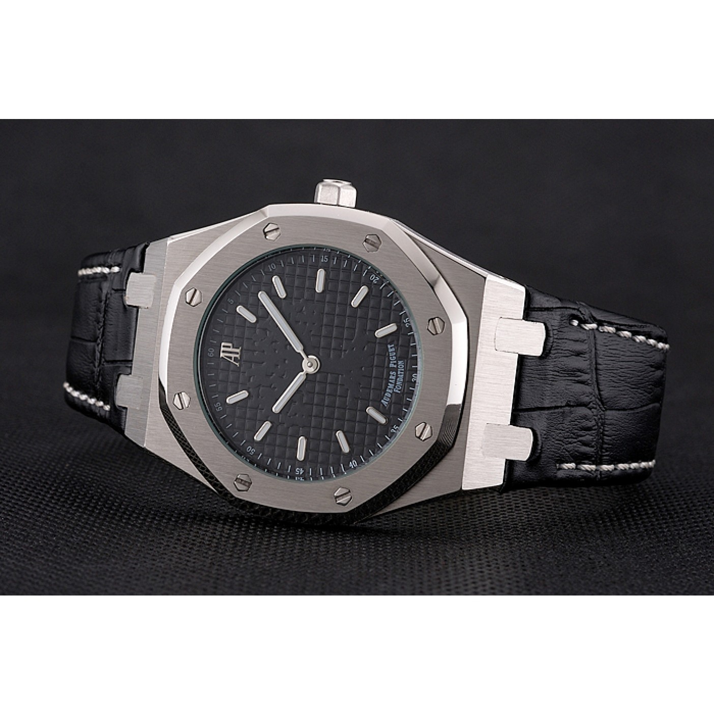 Audemars Piguet Royal Oak Fondation Black Dial Stainless Steel Case Black Leather Strap