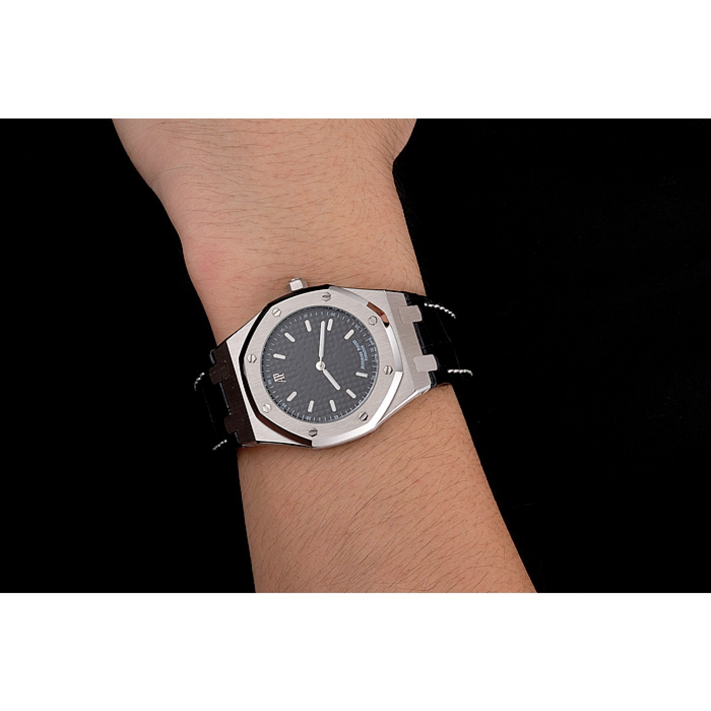 Audemars Piguet Royal Oak Fondation Black Dial Stainless Steel Case Black Leather Strap