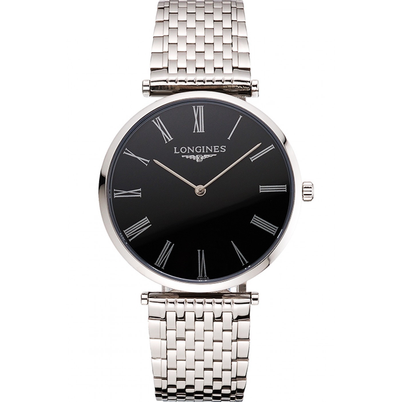 Swiss Longines Grande Classique Black Dial Roman Numerals Stainless Steel Case And Bracelet