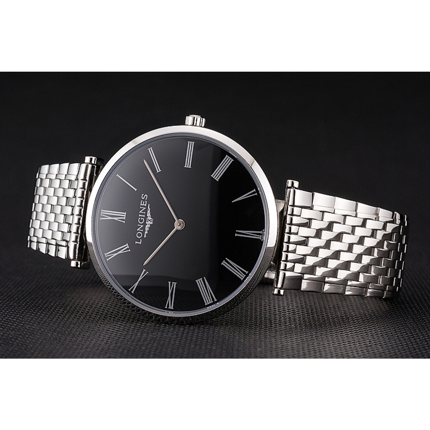 Swiss Longines Grande Classique Black Dial Roman Numerals Stainless Steel Case And Bracelet