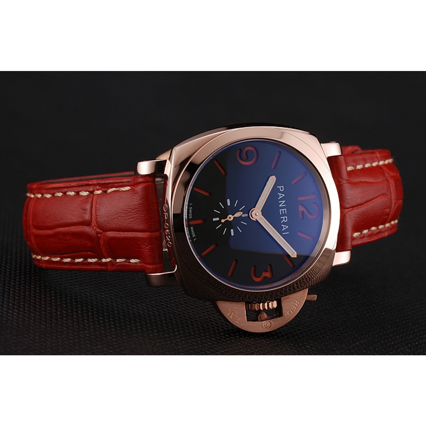 Panerai Radiomir Black Dial Rose Gold Case Red Leather Strap 1453806