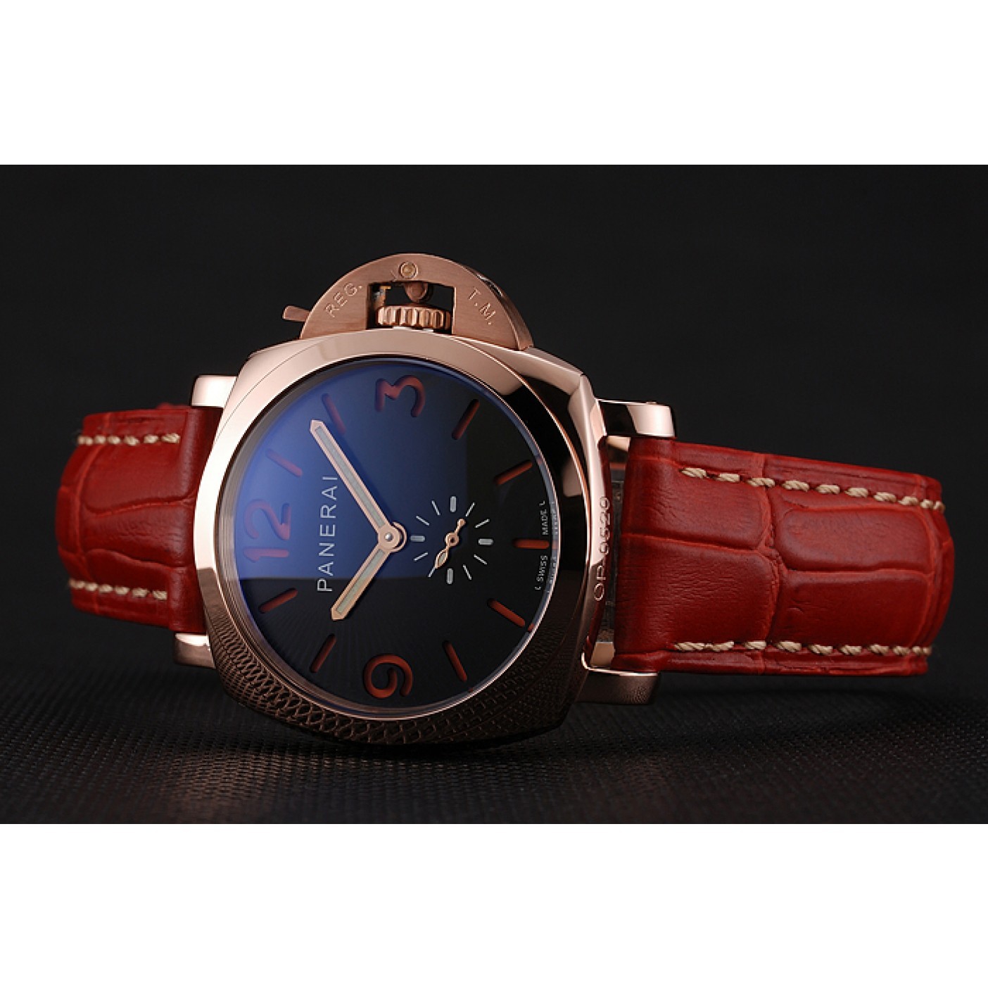 Panerai Radiomir Black Dial Rose Gold Case Red Leather Strap 1453806