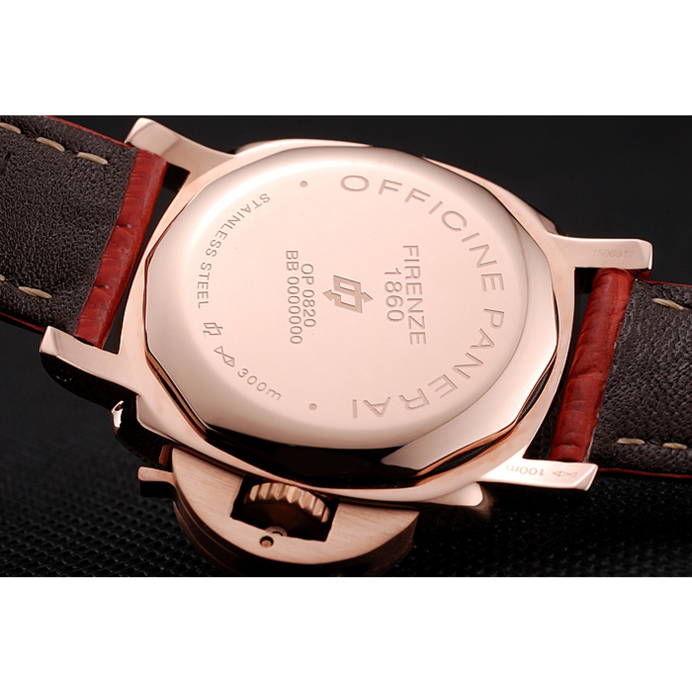 Panerai Radiomir Black Dial Rose Gold Case Red Leather Strap 1453806