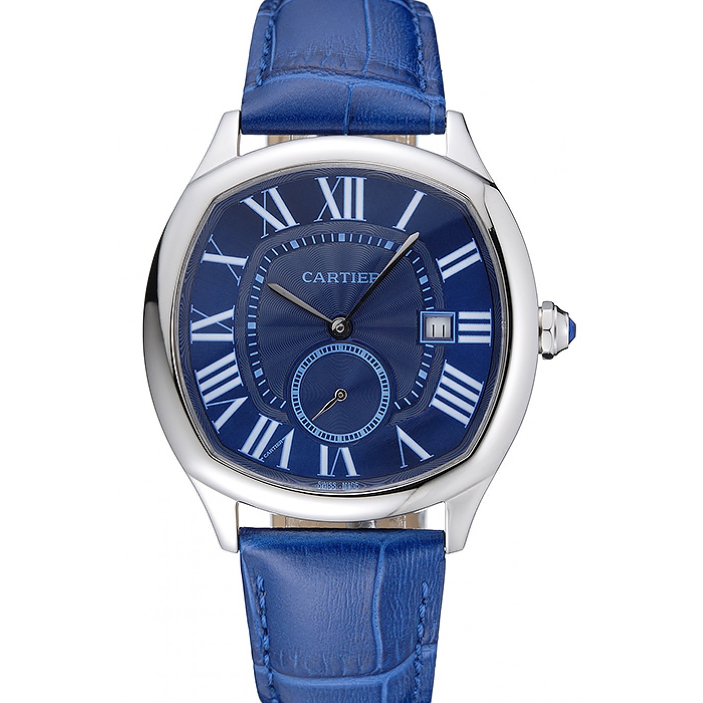 Cartier Drive De Cartier Blue Dial Silver Case Blue Leather Bracelet 1454211