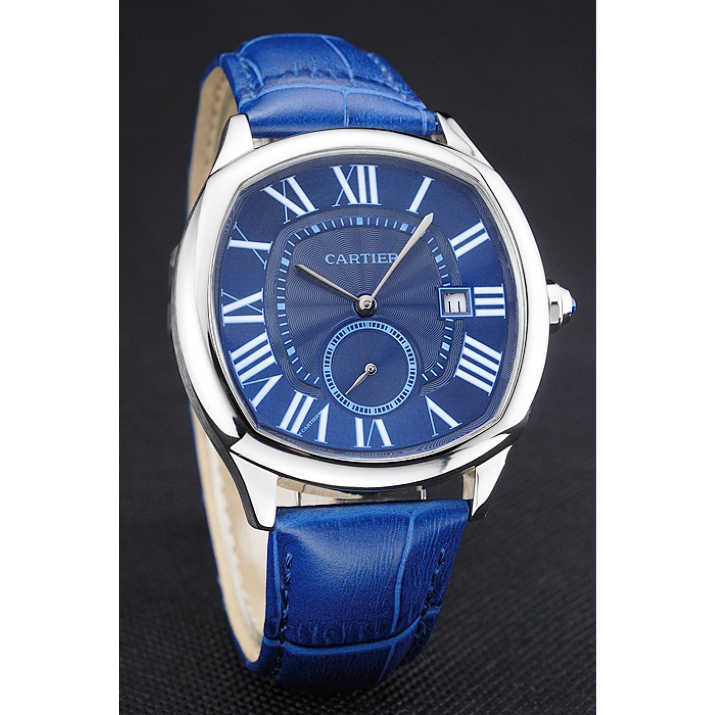 Cartier Drive De Cartier Blue Dial Silver Case Blue Leather Bracelet 1454211